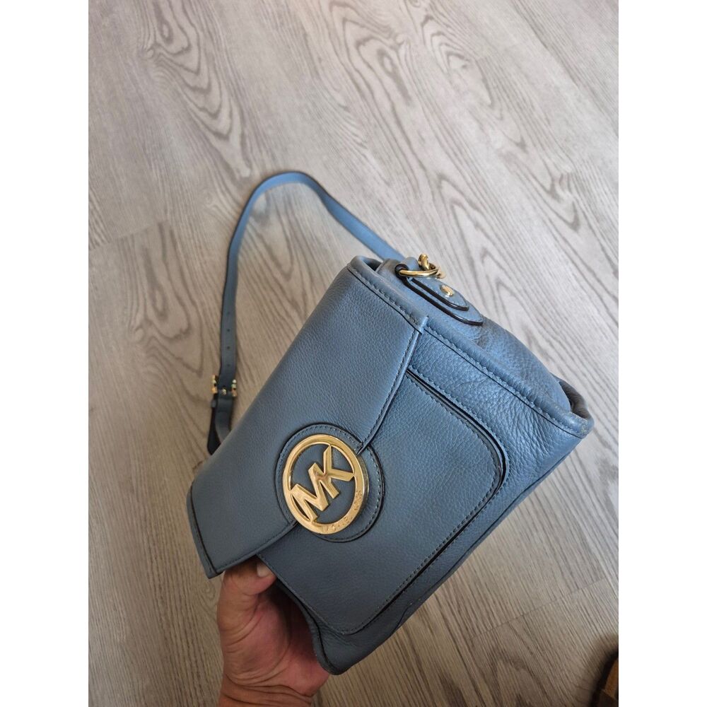 Michael Kors Fulton Small Crossbody Bag Women's Blue Pebbled Leather Gold MK